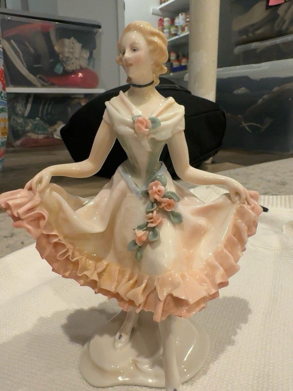 Vintage ENS Bohemian Dancing Porcelain Lady Figurine Hand Painted Germany Czech